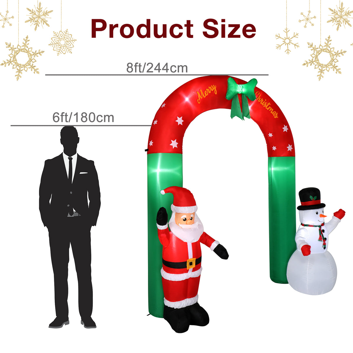Natura AM 8FT Christmas Inflatable Arch with Santa & Snowman | Lighted Yard Decor