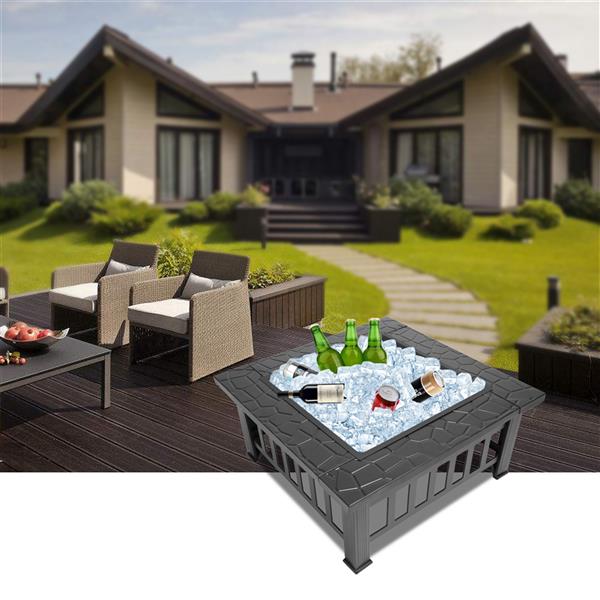 Natura AM 32-Inch Portable Metal Fire Pit with Mesh Screen Lid & Poker