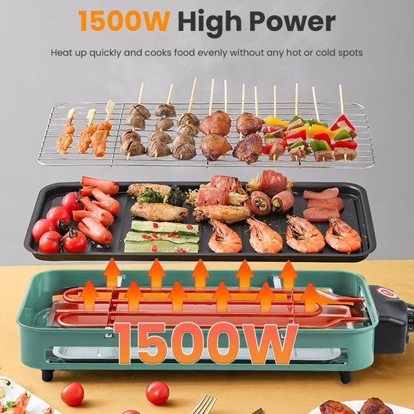Natura AM 1500W Electric Indoor Grill 2-in-1 with Grill Net & Pan