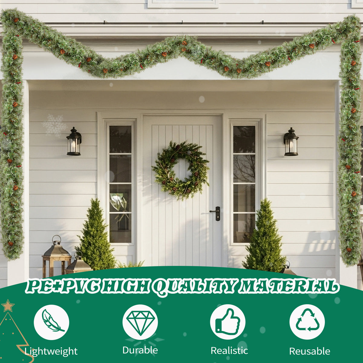 Natura AM 9FT Pre-Lit Snow Flocked Christmas Garland | 2 Pack, 200 Warm Lights & 440 Tips