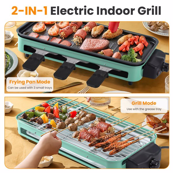 Natura AM 1500W Electric Indoor Grill 2-in-1 with Grill Net & Pan