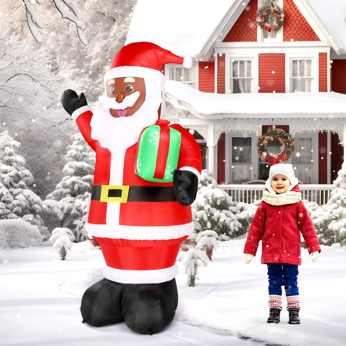 Natura AM 7FT Christmas Inflatable Santa Holding Gift | Built-in LED Lights