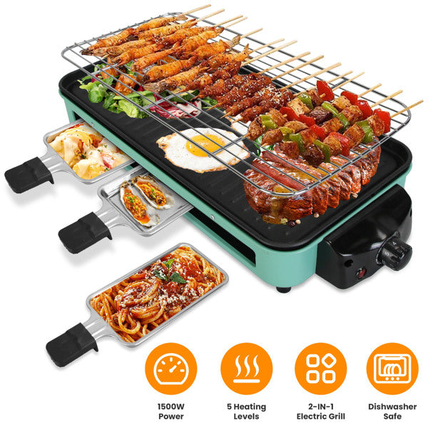 Natura AM 1500W Electric Indoor Grill 2-in-1 with Grill Net & Pan