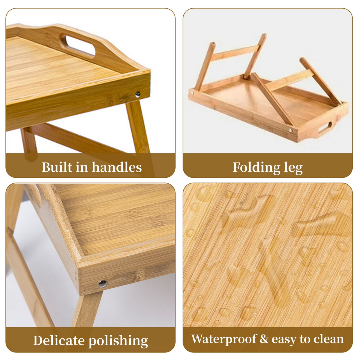 Natura AM Bamboo Breakfast Bed Tray Table with Folding Legs