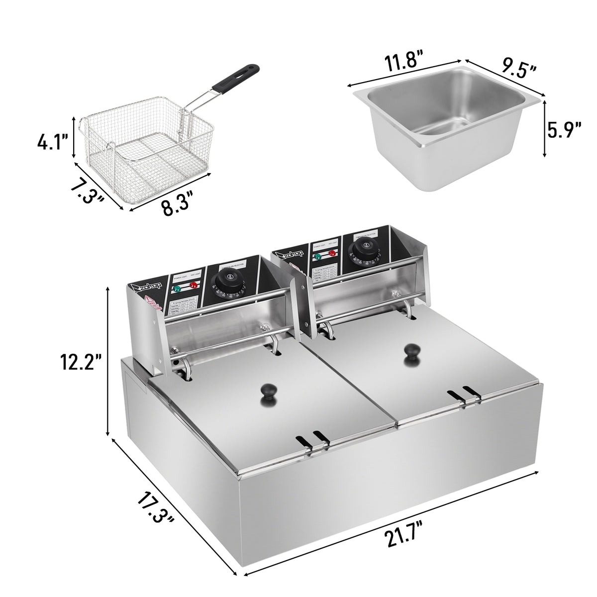 Natura AM EH82 Double Tank Electric Deep Fryer, 22.8QT | 3400W Stainless Steel