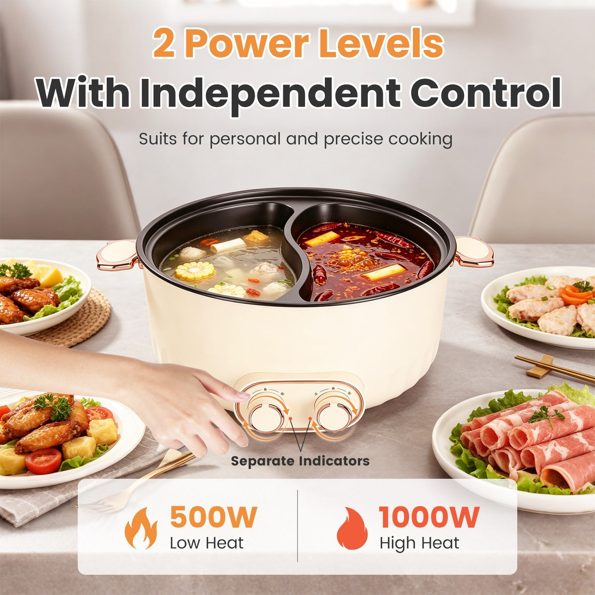 Natura AM 6L Electric Hot Pot with Divider, Dual Broth & Independent Controls