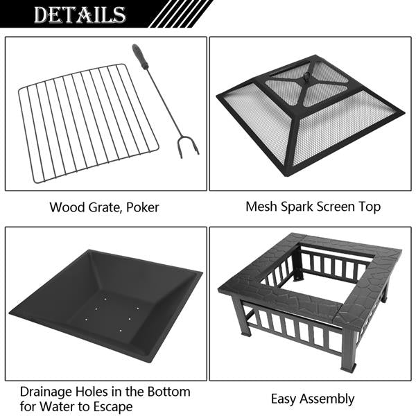 Natura AM 32-Inch Portable Metal Fire Pit with Mesh Screen Lid & Poker