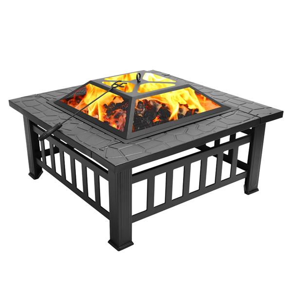 Natura AM 32-Inch Portable Metal Fire Pit with Mesh Screen Lid & Poker