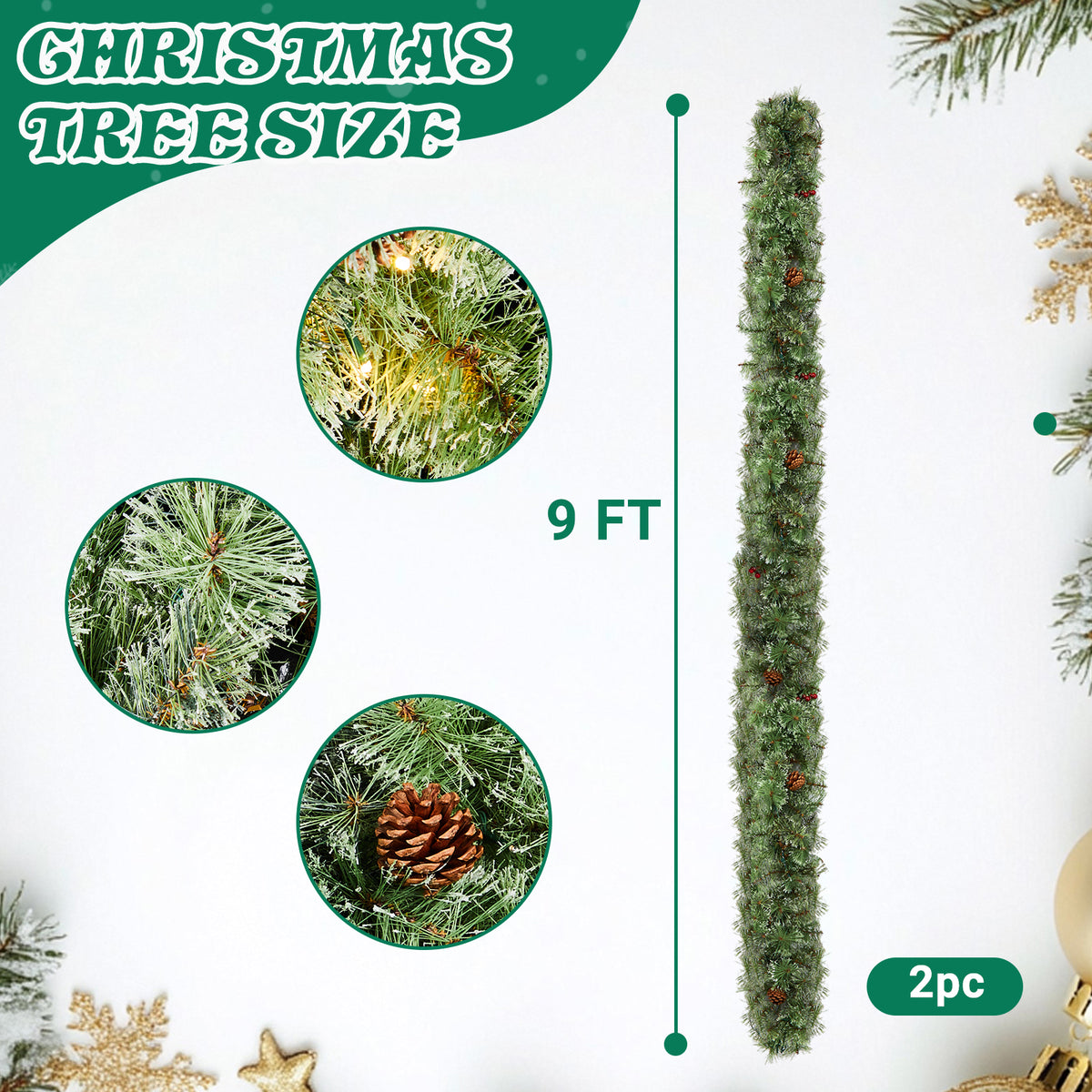 Natura AM 9FT Pre-Lit Snow Flocked Christmas Garland | 2 Pack, 200 Warm Lights & 440 Tips