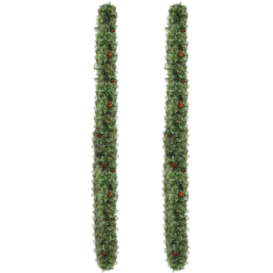 Natura AM 9FT Pre-Lit Snow Flocked Christmas Garland | 2 Pack, 200 Warm Lights & 440 Tips