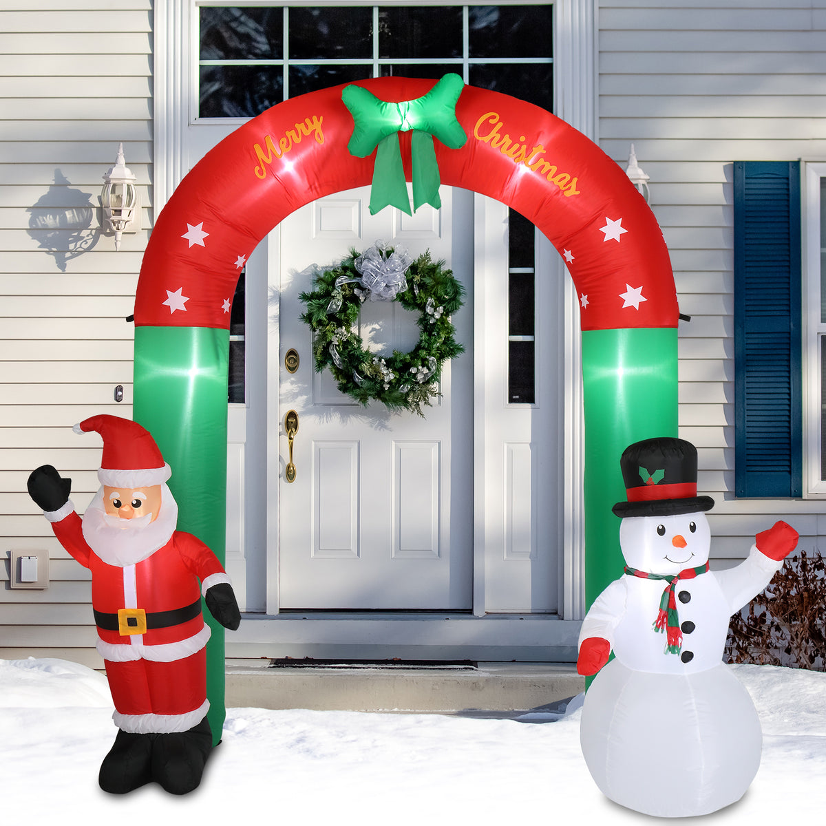 Natura AM 8FT Christmas Inflatable Arch with Santa & Snowman | Lighted Yard Decor