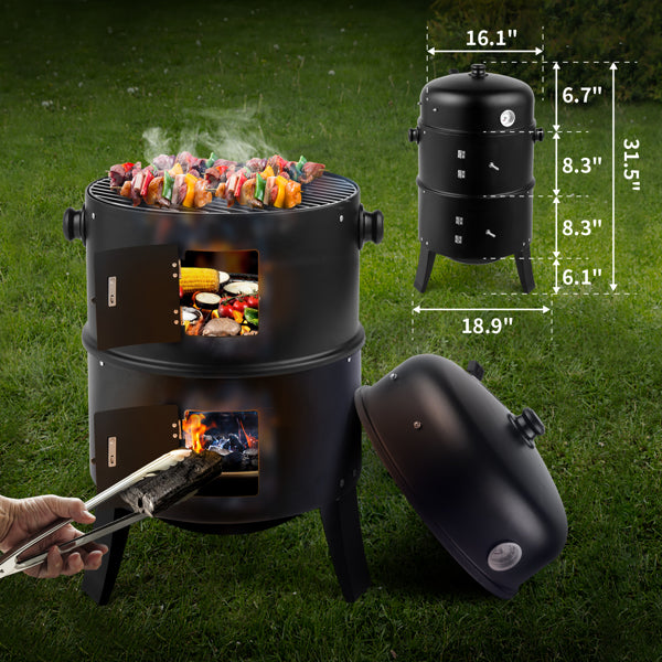 Natura AM Portable Charcoal Smoker Grill with Built-In Thermometer