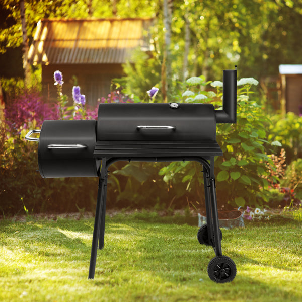 Natura AM Barrel Charcoal Grill with Offset Smoker & Side Table