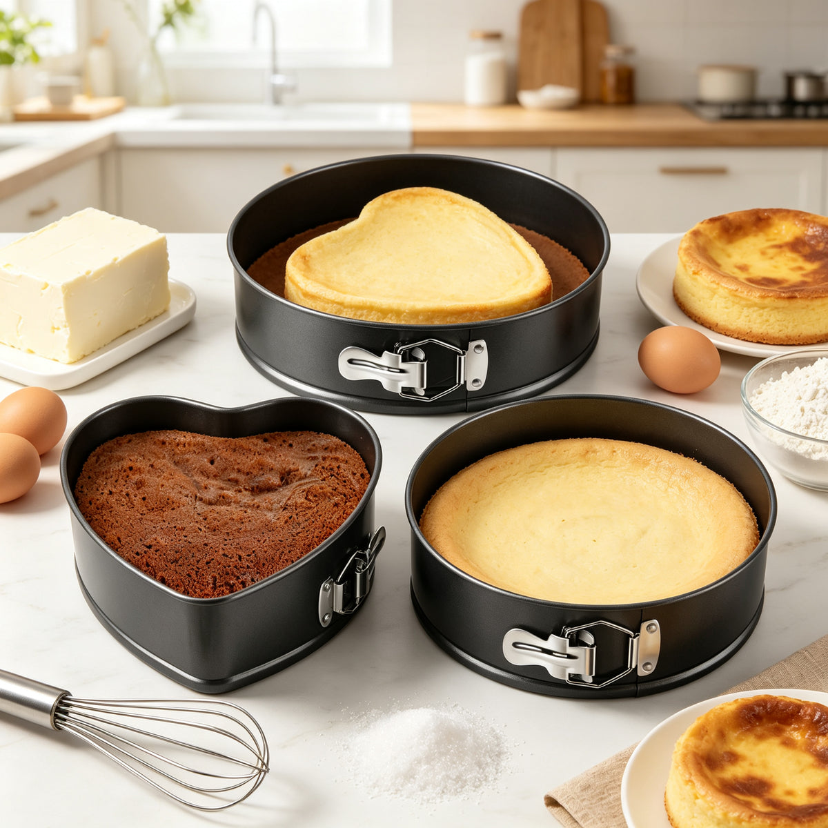 Natura AM Springform Cake Pan Set of 3 — Heart, Round & Square Nonstick Baking Pans