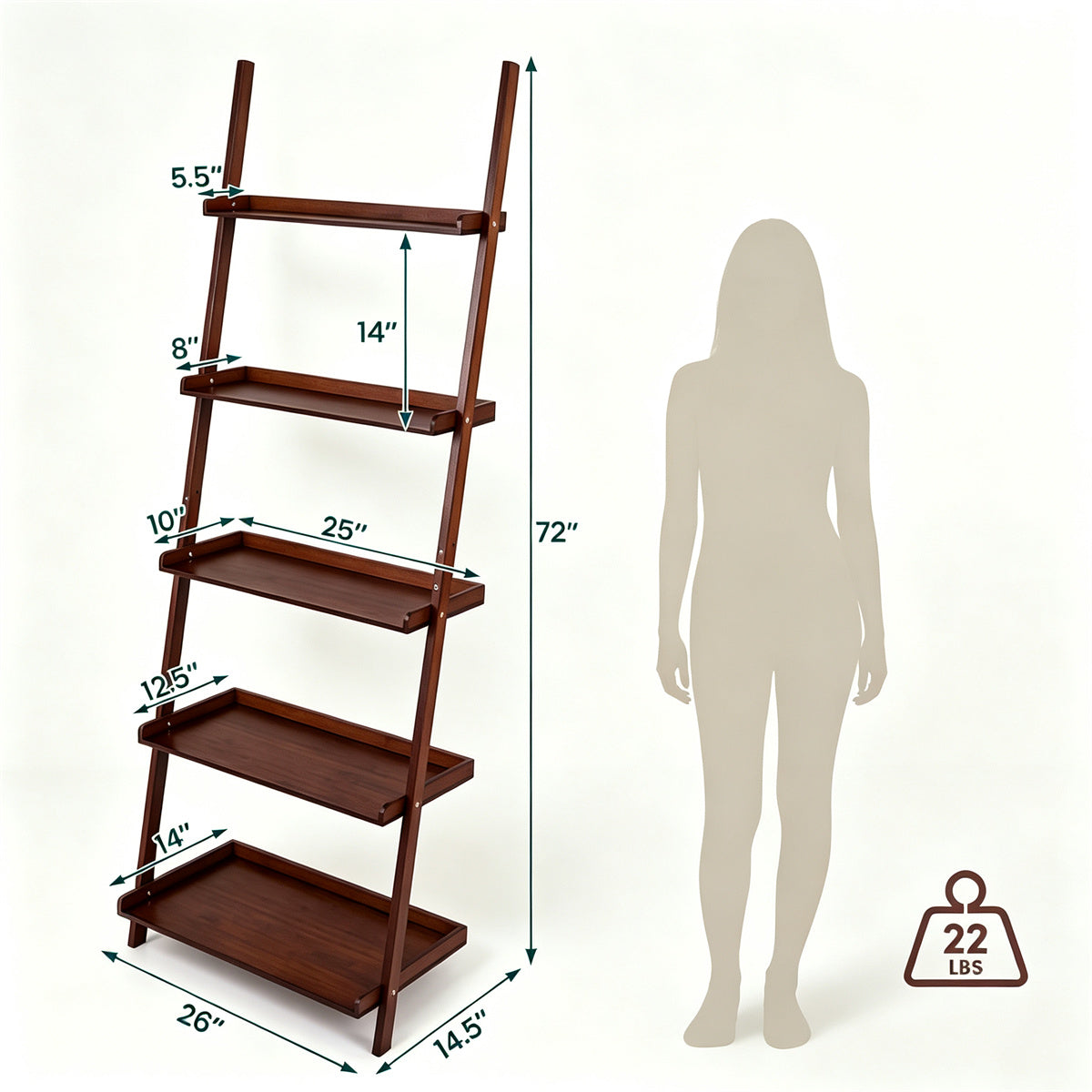 Natura AM Bamboo 5-Tier Ladder Shelf