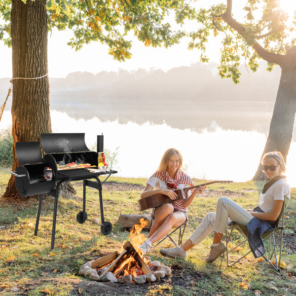 Natura AM Barrel Charcoal Grill with Offset Smoker & Side Table