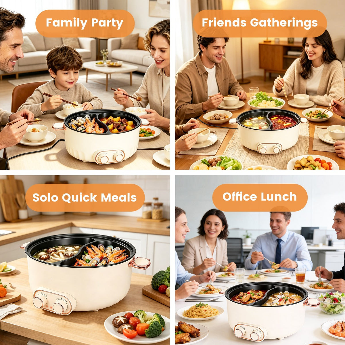 Natura AM 6L Electric Hot Pot with Divider, Dual Broth & Independent Controls