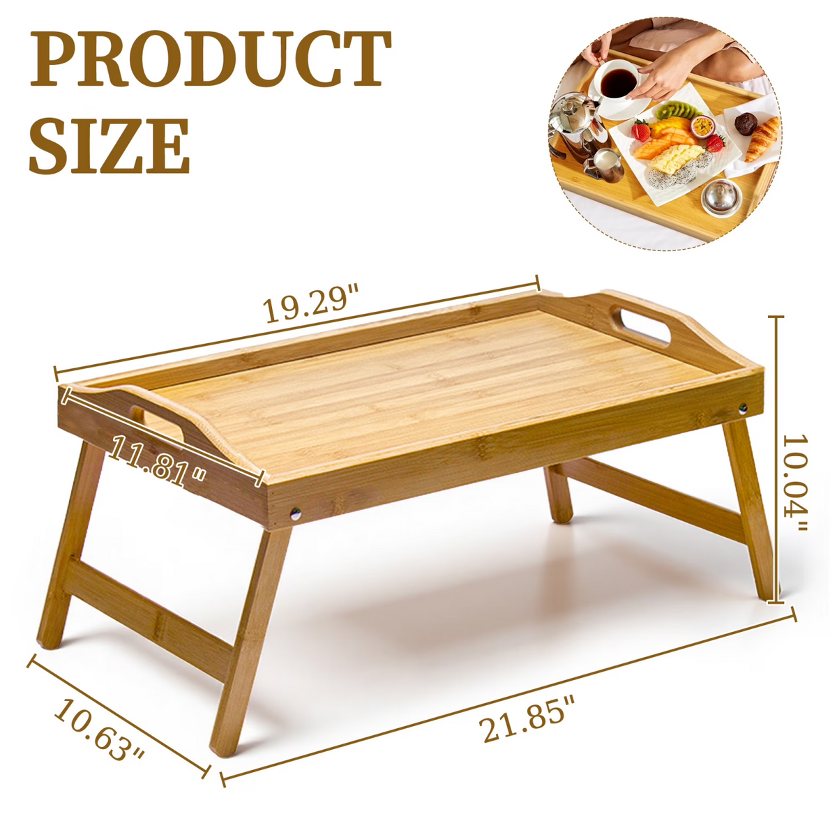Natura AM Bamboo Breakfast Bed Tray Table with Folding Legs