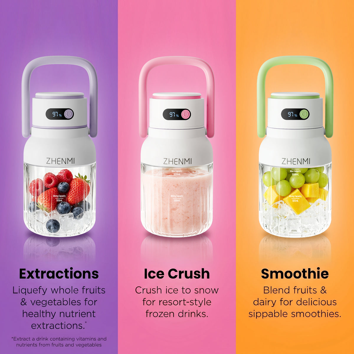 Natura AM 33oz Cordless Portable Blender | USB Rechargeable, Ice Crushing