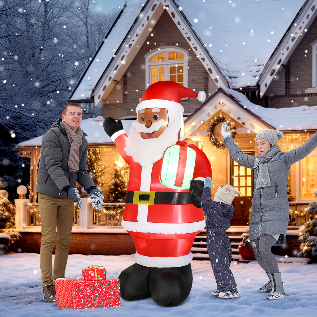 Natura AM 7FT Christmas Inflatable Santa Holding Gift | Built-in LED Lights