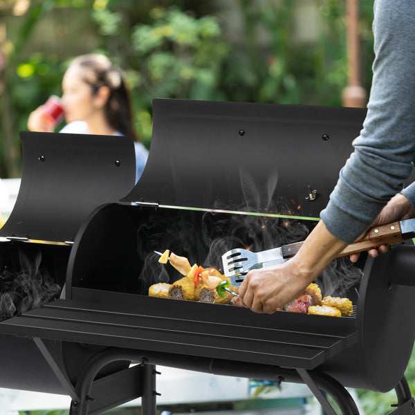 Natura AM Barrel Charcoal Grill with Offset Smoker & Side Table