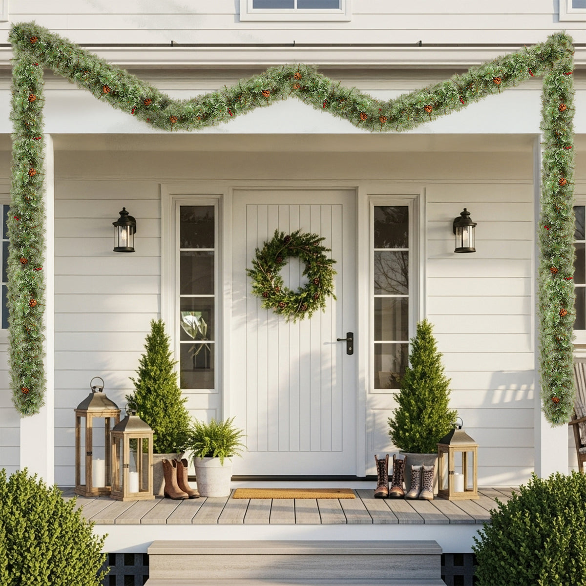 Natura AM 9FT Pre-Lit Snow Flocked Christmas Garland | 2 Pack, 200 Warm Lights & 440 Tips