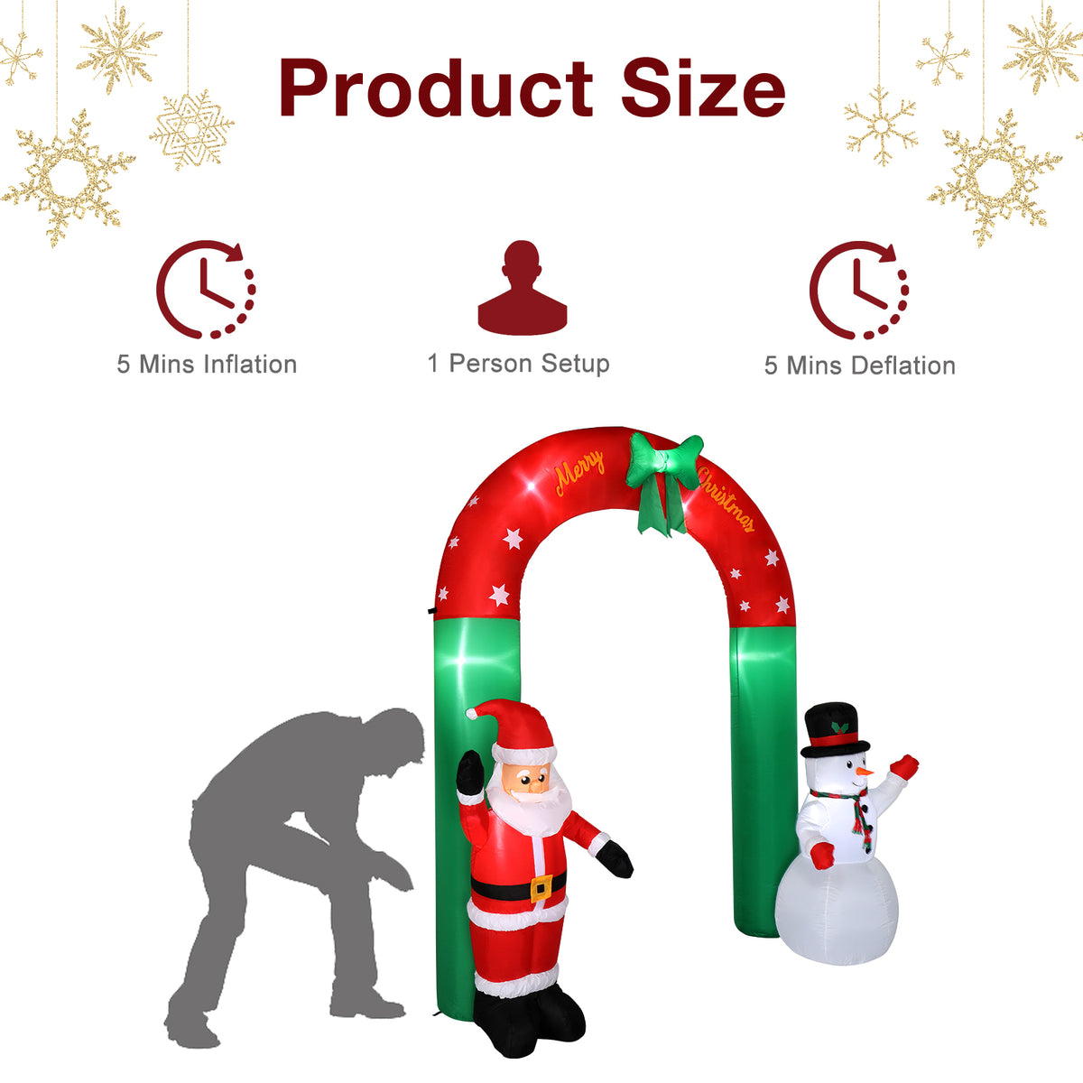 Natura AM 8FT Christmas Inflatable Arch with Santa & Snowman | Lighted Yard Decor