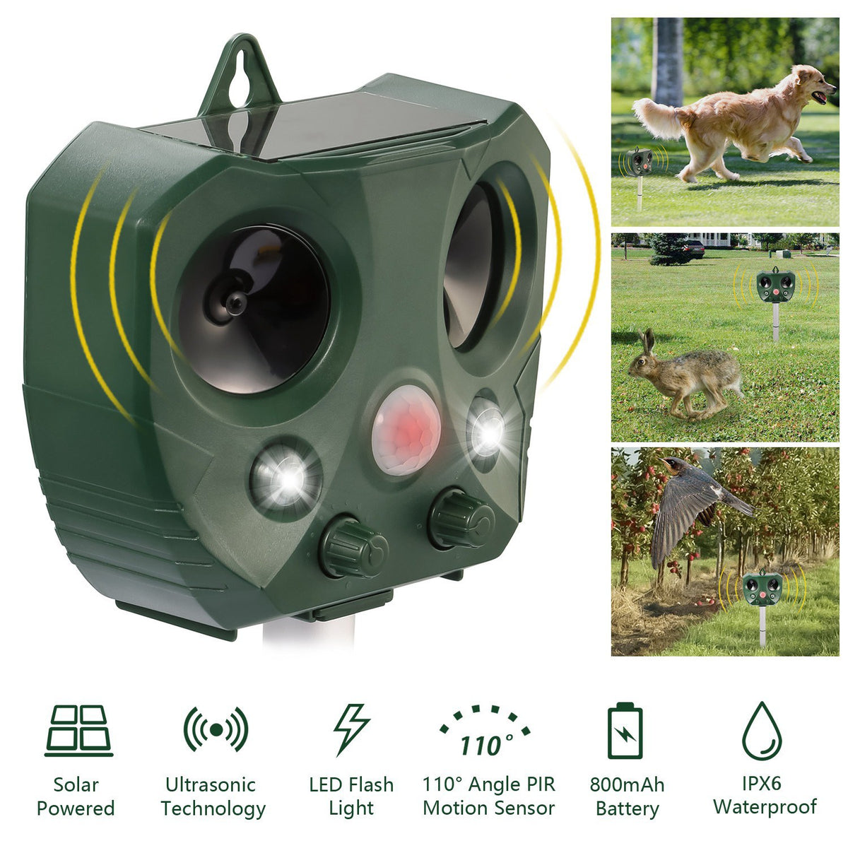 Natura AM Solar Ultrasonic Animal Repeller | Motion Sensor, 5,000 sq.ft Coverage