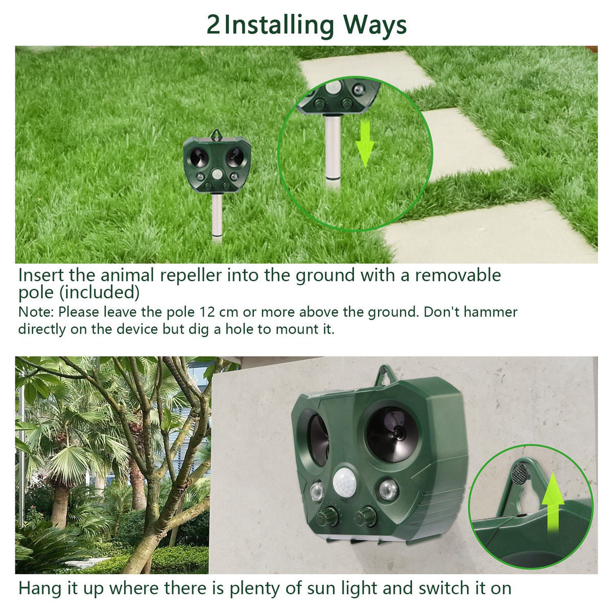 Natura AM Solar Ultrasonic Animal Repeller | Motion Sensor, 5,000 sq.ft Coverage