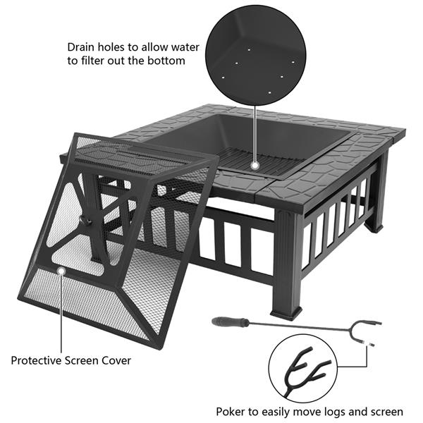 Natura AM 32-Inch Portable Metal Fire Pit with Mesh Screen Lid & Poker