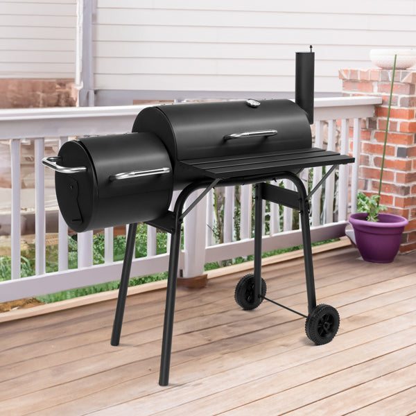 Natura AM Barrel Charcoal Grill with Offset Smoker & Side Table