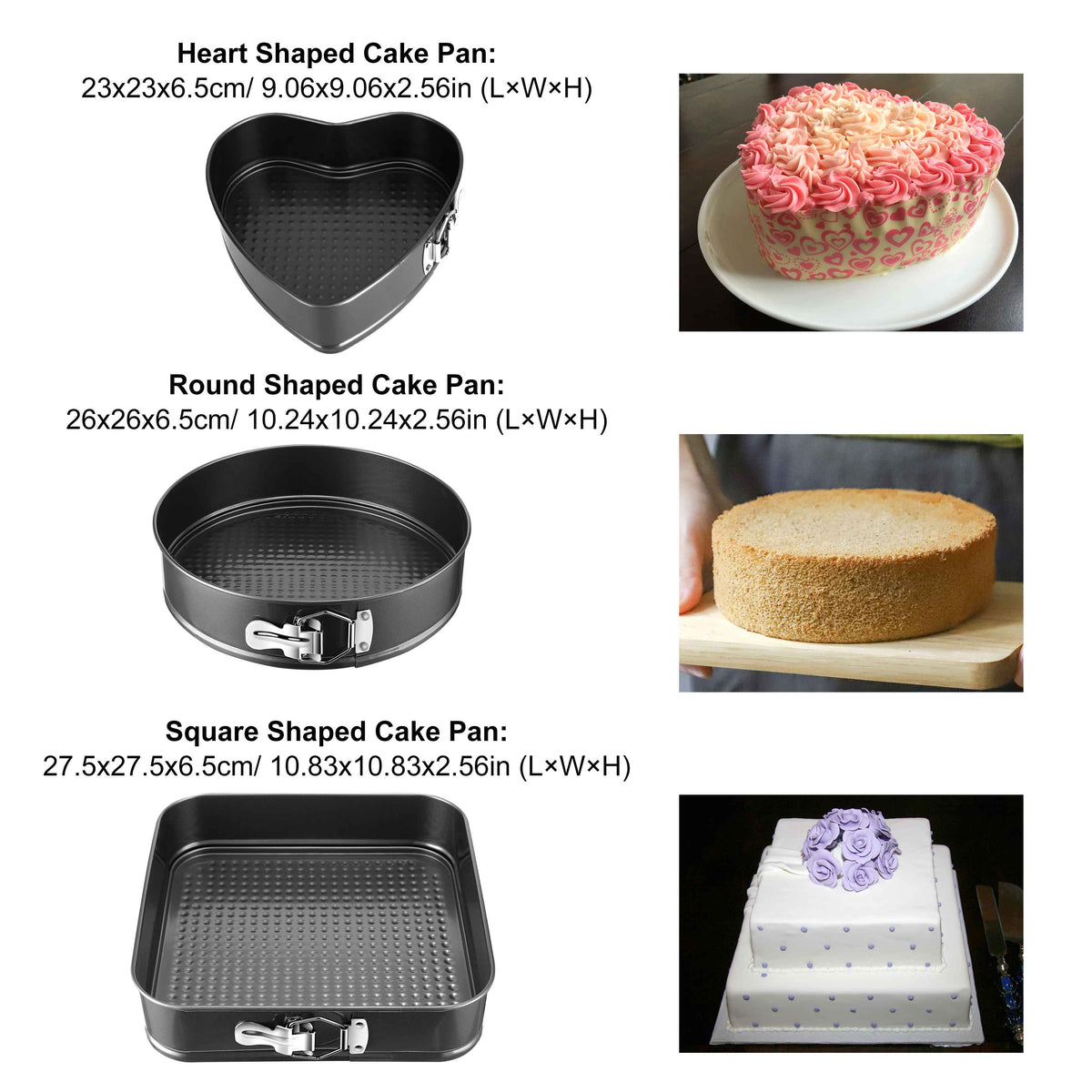 Natura AM Springform Cake Pan Set of 3 — Heart, Round & Square Nonstick Baking Pans