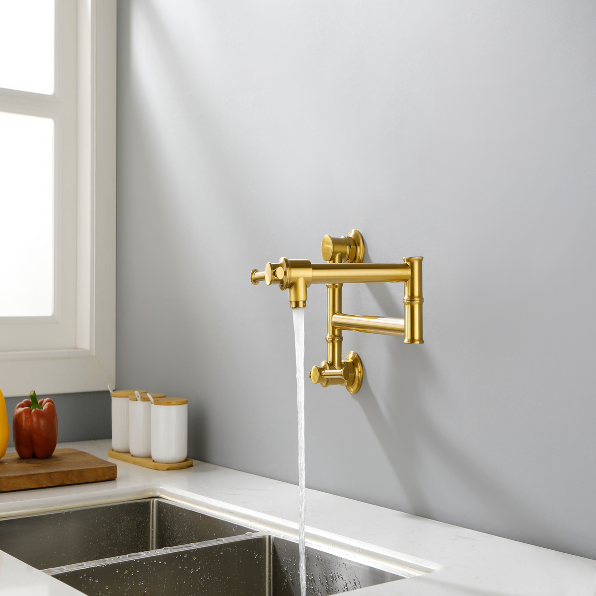 Natura AM Wall-Mounted Brass Pot Filler Faucet | Folding Swing Arm