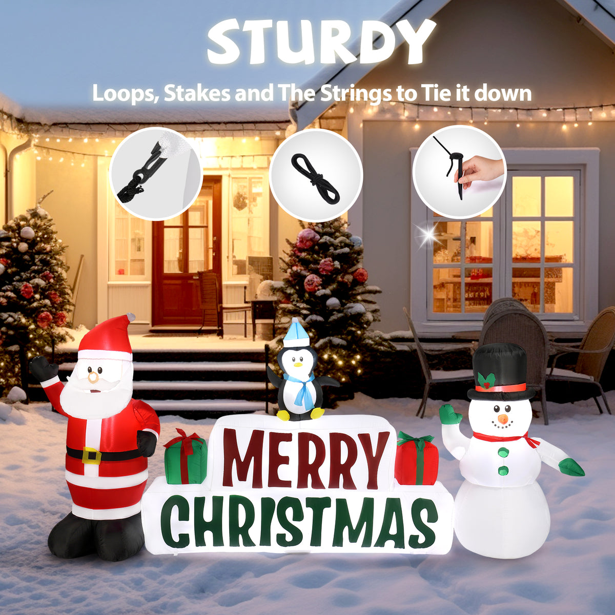 Natura AM 9.8FT Christmas Inflatable Santa & Snowman with Merry Christmas Sign | Built-in LED Lights