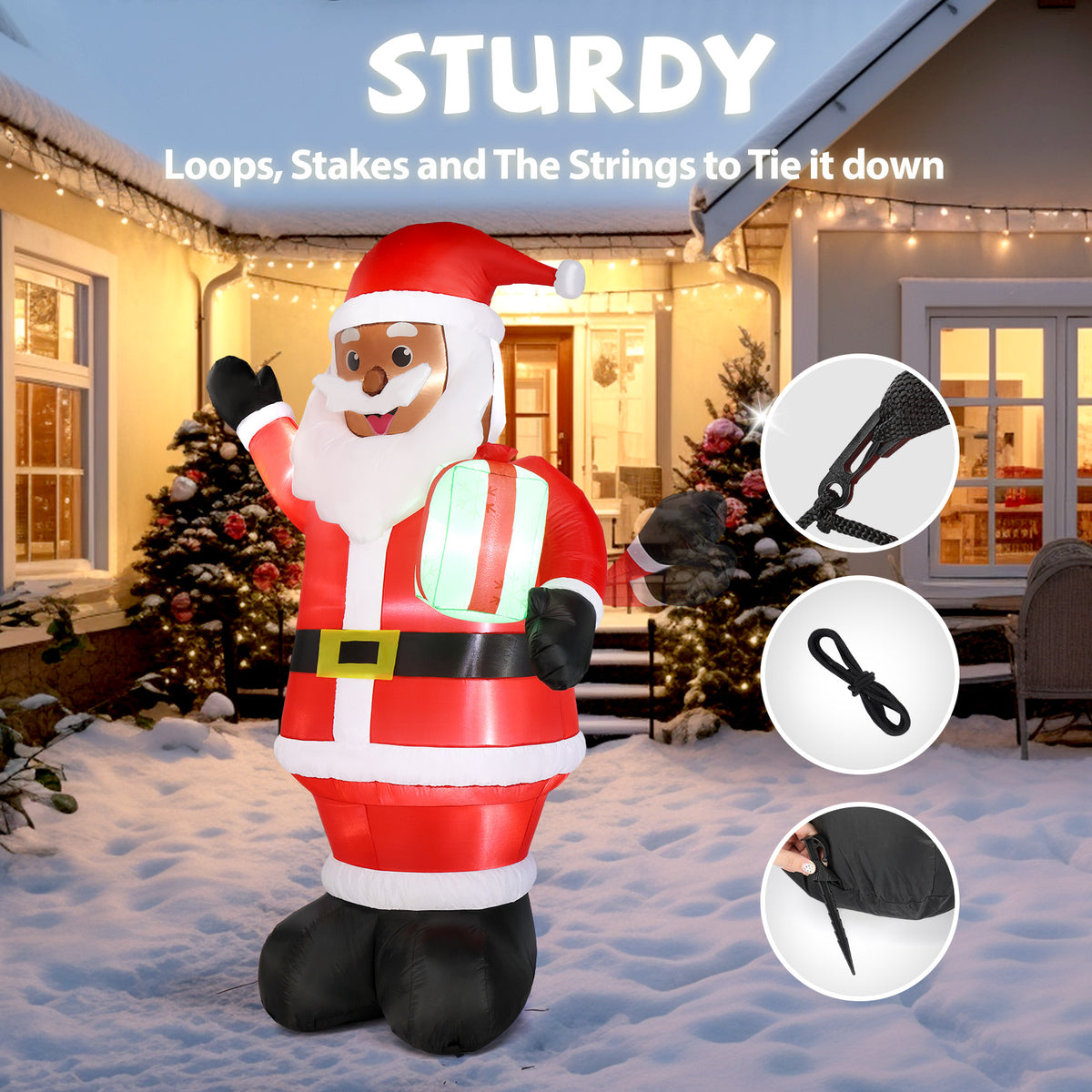 Natura AM 7FT Christmas Inflatable Santa Holding Gift | Built-in LED Lights