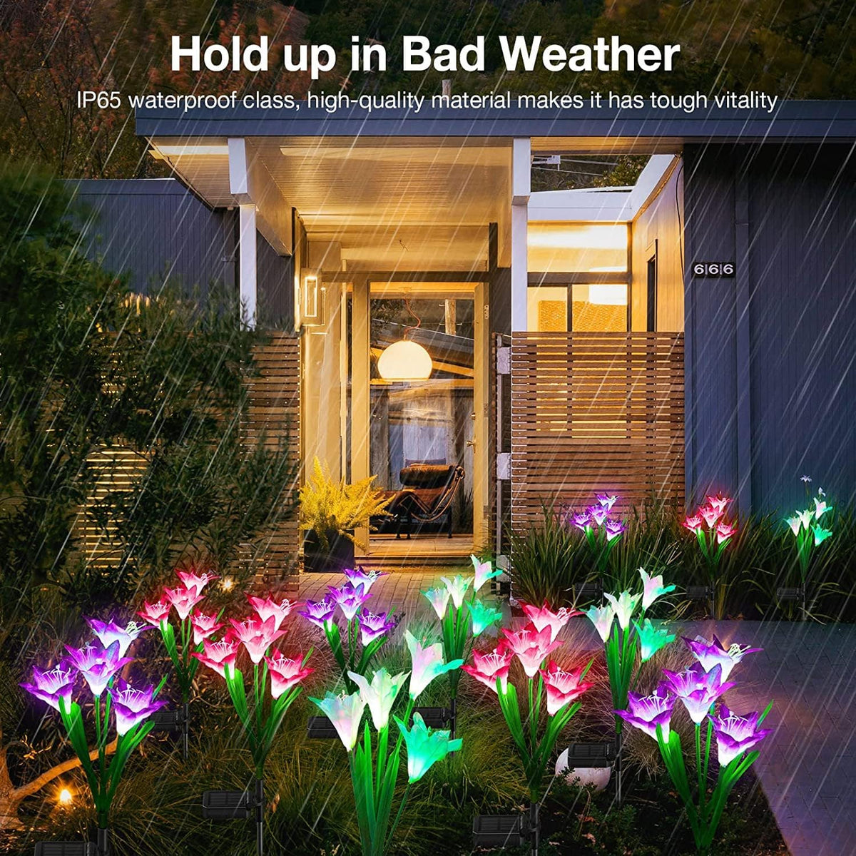 Natura AM Solar Lily Flower Garden Lights, 4 Pack | 7 Color Changing, Waterproof