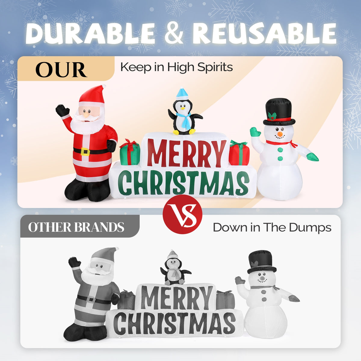 Natura AM 9.8FT Christmas Inflatable Santa & Snowman with Merry Christmas Sign | Built-in LED Lights