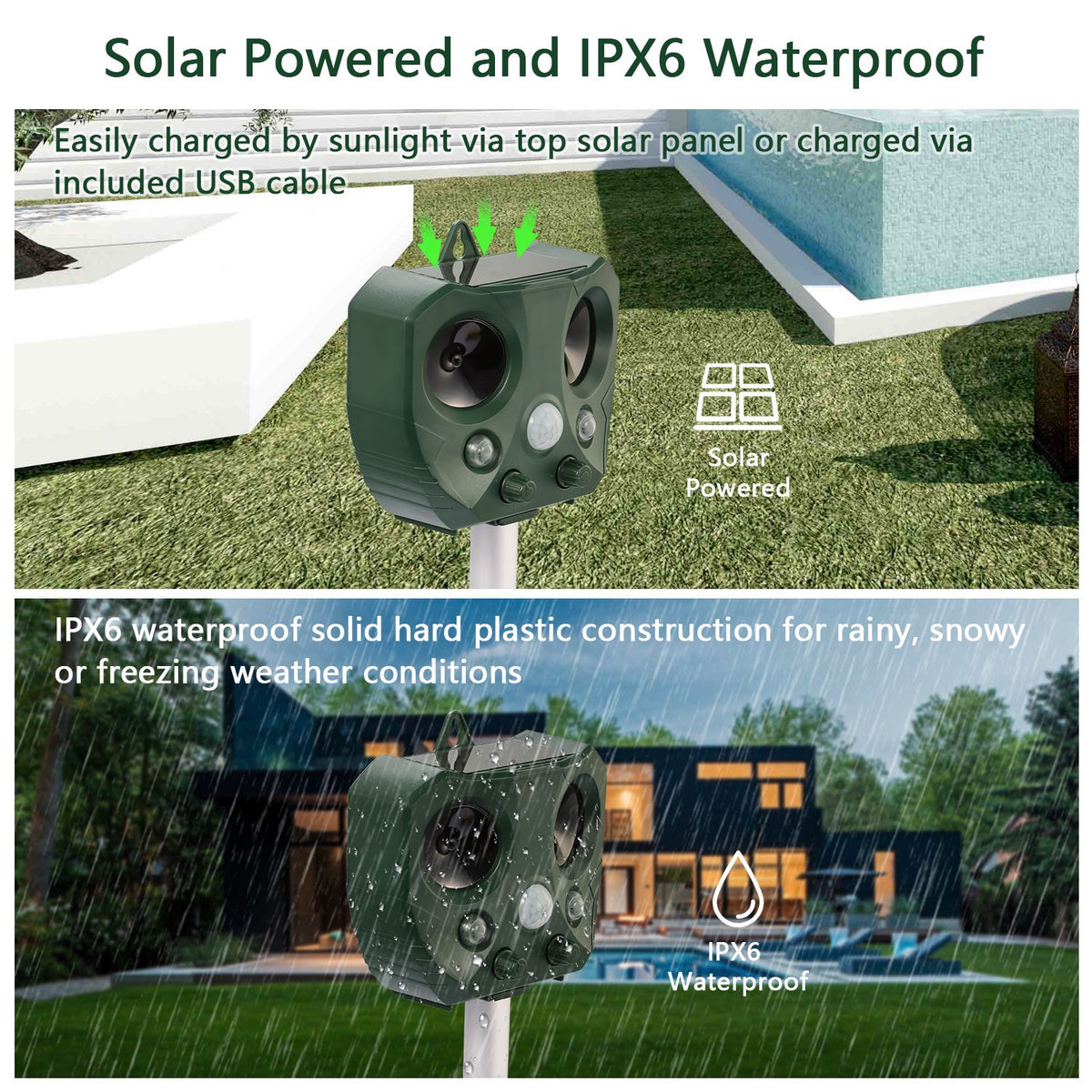 Natura AM Solar Ultrasonic Animal Repeller | Motion Sensor, 5,000 sq.ft Coverage