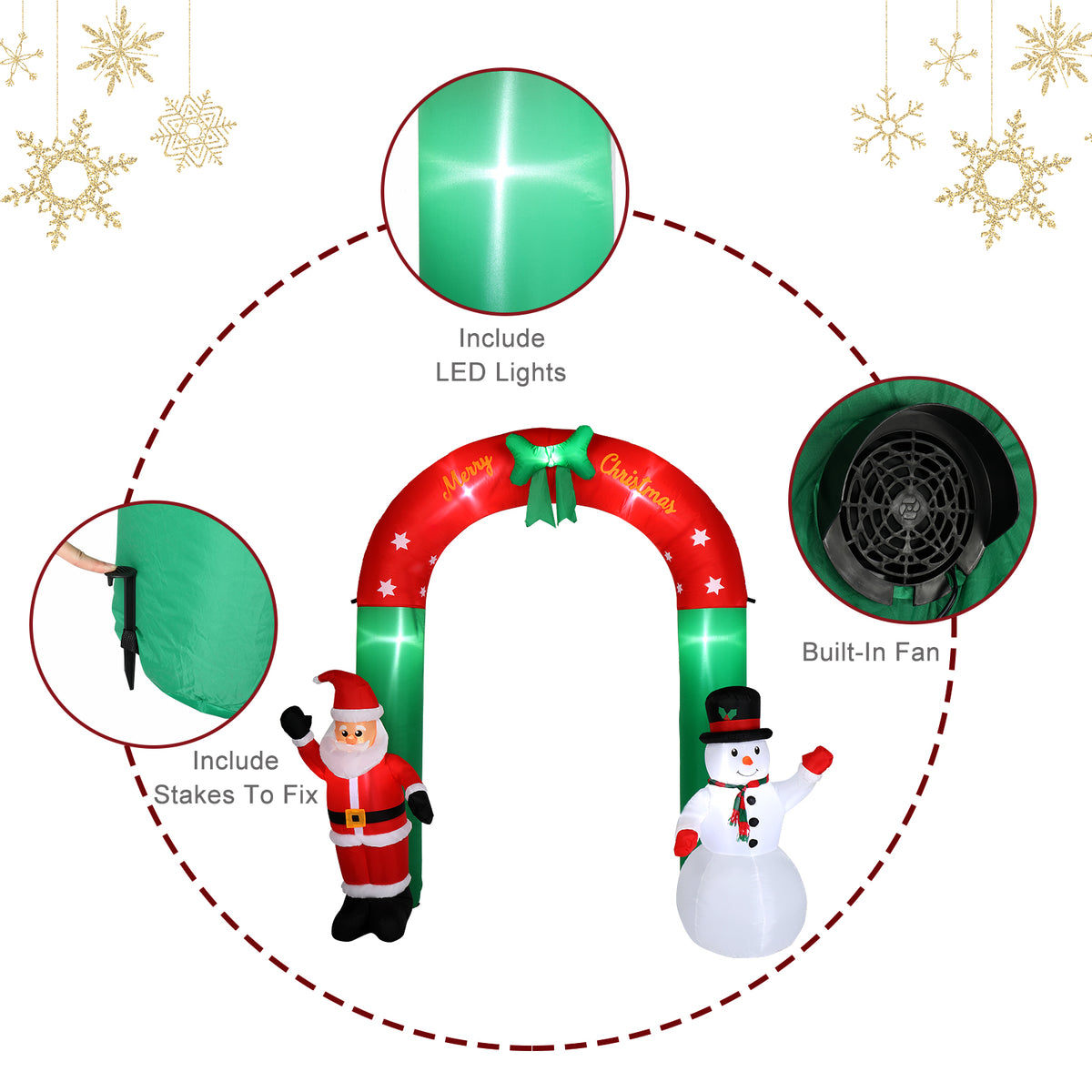 Natura AM 8FT Christmas Inflatable Arch with Santa & Snowman | Lighted Yard Decor