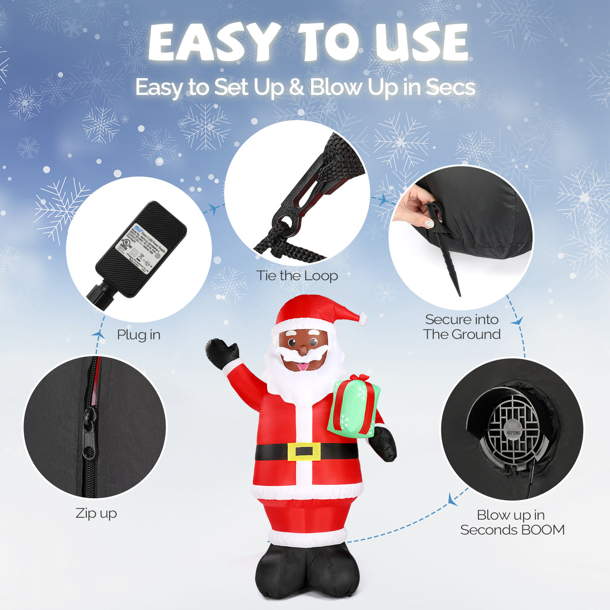 Natura AM 7FT Christmas Inflatable Santa Holding Gift | Built-in LED Lights