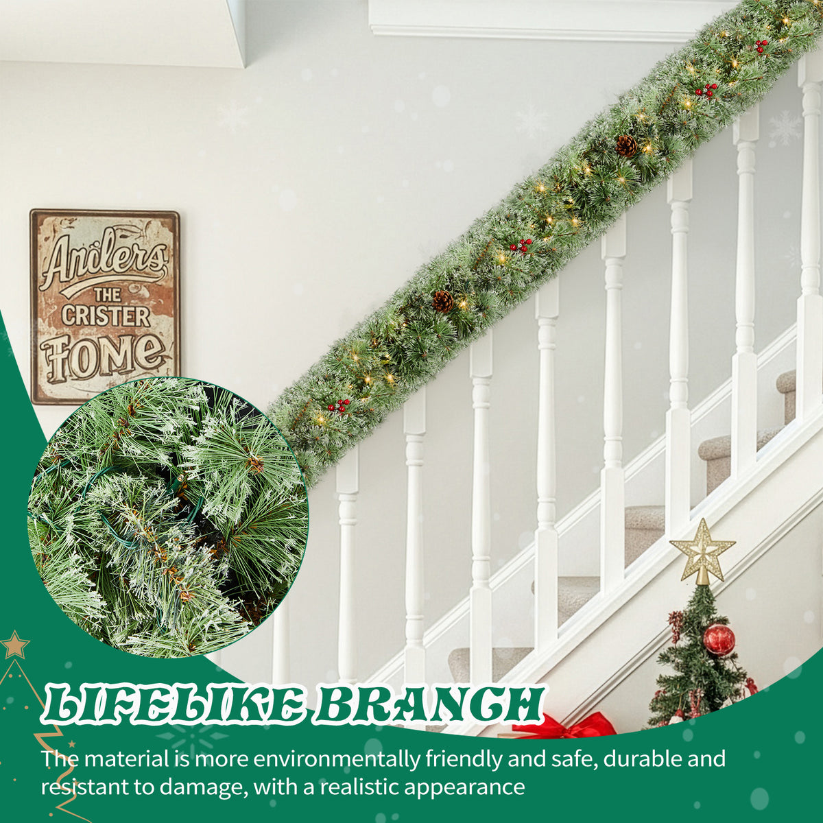Natura AM 9FT Pre-Lit Snow Flocked Christmas Garland | 2 Pack, 200 Warm Lights & 440 Tips