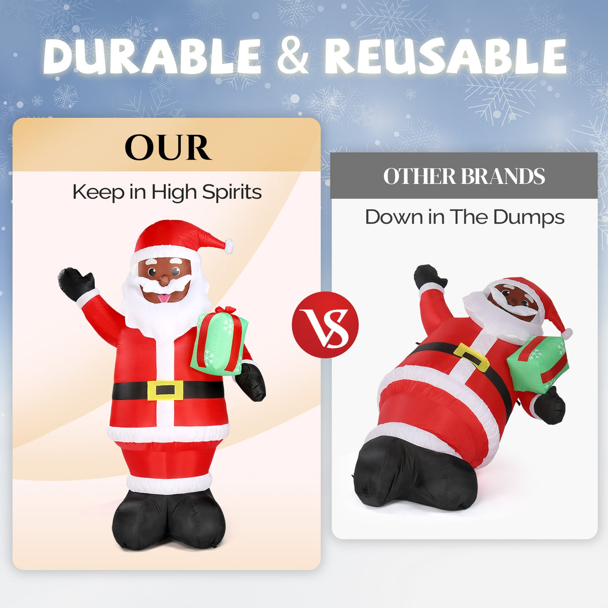 Natura AM 7FT Christmas Inflatable Santa Holding Gift | Built-in LED Lights