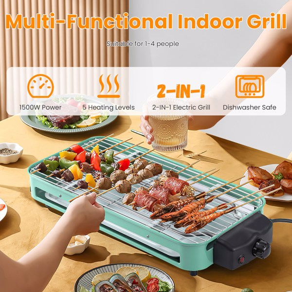 Natura AM 1500W Electric Indoor Grill 2-in-1 with Grill Net & Pan