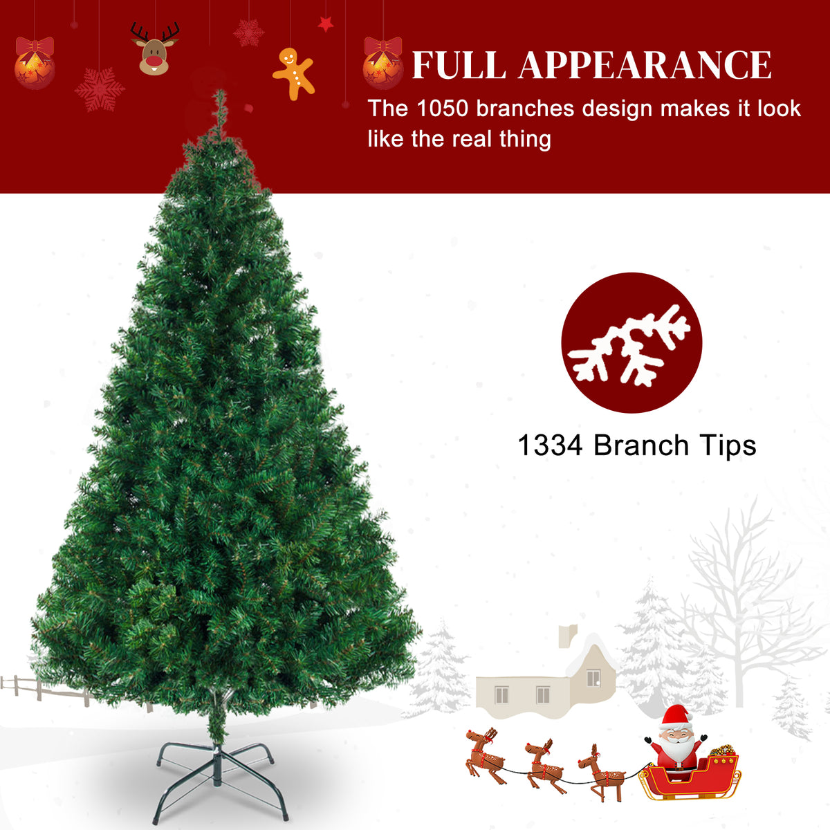 Natura AM 7FT Christmas Tree | 1334 Branch Tips with Metal Stand