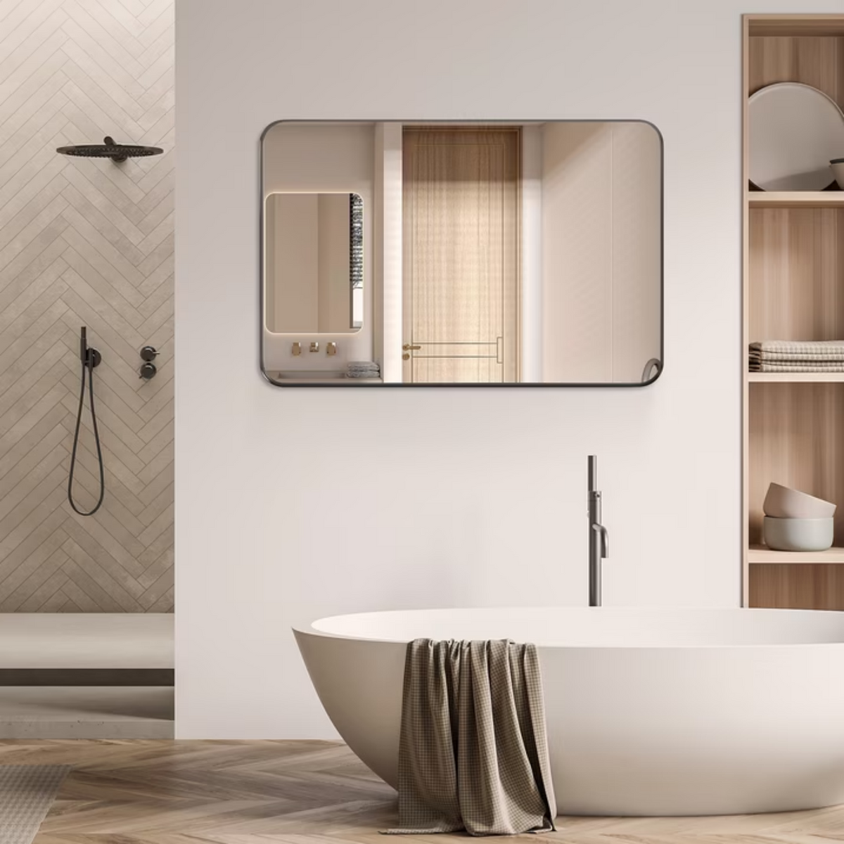 Natura AM Gold Frame Bathroom Wall Mirror — 20" x 28" Rectangular, Tempered Glass