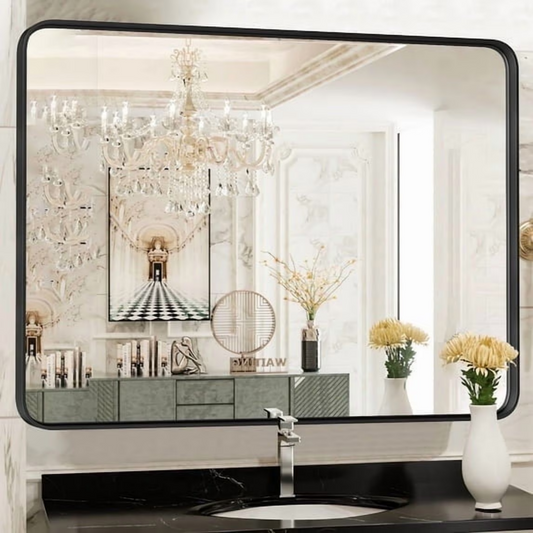 Natura AM Gold Frame Bathroom Wall Mirror — 20" x 28" Rectangular, Tempered Glass