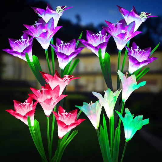 Natura AM Solar Lily Flower Garden Lights, 4 Pack | 7 Color Changing, Waterproof