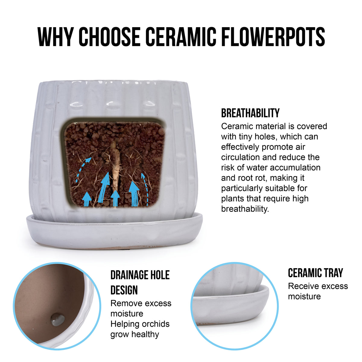 Natura AM Handmade White Glazed Ceramic Planter Set of 2