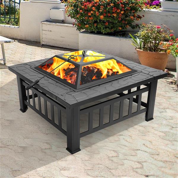 Natura AM 32-Inch Portable Metal Fire Pit with Mesh Screen Lid & Poker