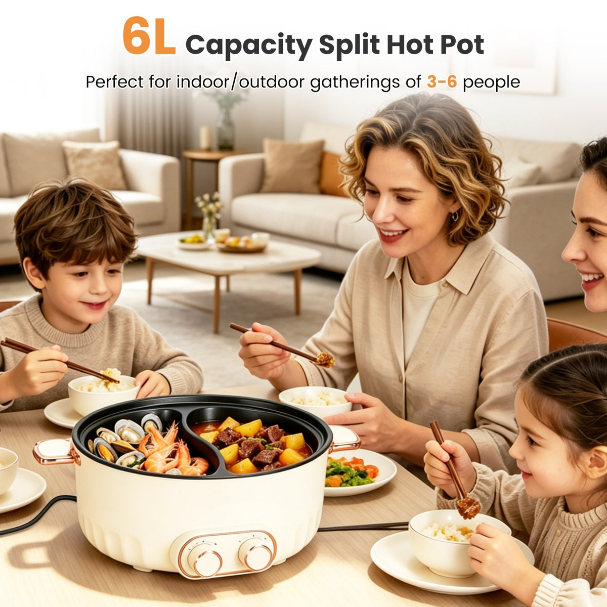 Natura AM 6L Electric Hot Pot with Divider, Dual Broth & Independent Controls